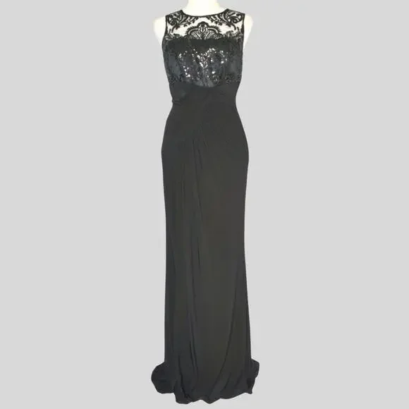 ELIZA j.Sequin Lace Bodice Draped Jersey Gown Dress Black Size 6 -  threedaughtersproperties.com